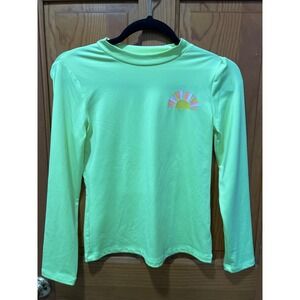 Cat and Jack Girls Long Sleeve Rash Guard Sun Shirt Top L 10 12 Neon Yellow Sun
